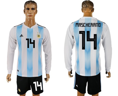 Argentina #14 Mascherano Home Long Sleeves Soccer Country Jersey